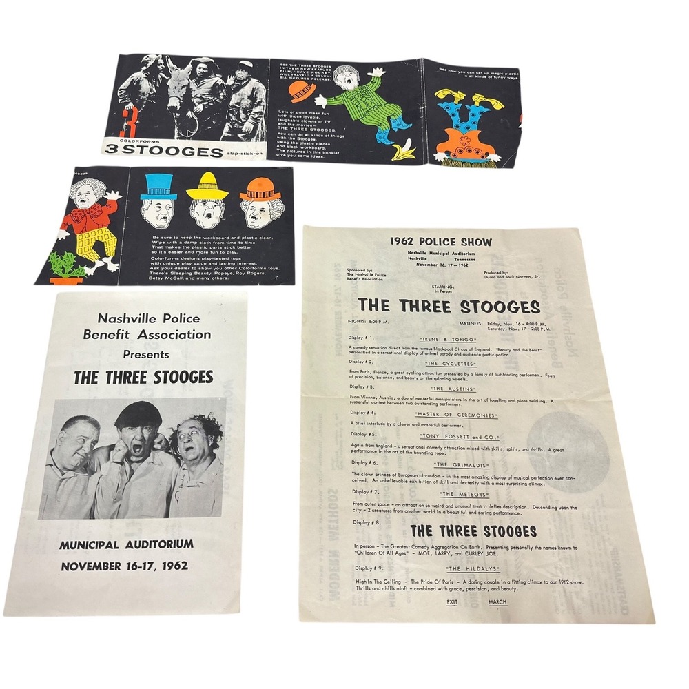 Vintage 1962 Three Stooges Nashville Police Show Program & Colorforms Booklet